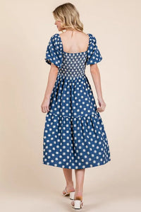 GeeGee Floral Embroidered Smocked Puff Sleeve Tiered Midi Dress - Brittney MADE