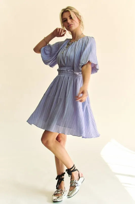 Davi & Dani Back Button Puff Sleeve Mini Dress - Brittney MADE