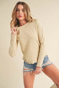 Aemi + Co Lettuce Hemline Round Neck Raglan Sleeve T-Shirt - Brittney MADE