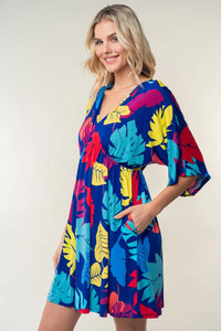 White Birch Full Size Printed V-Neck Mini Dress - Brittney MADE