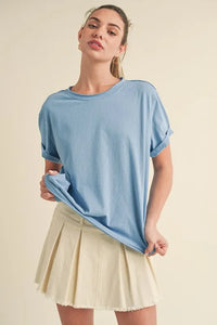 Aemi + Co Exposed Seam Round Neck Short Sleeve T-Shirt - Brittney MADE