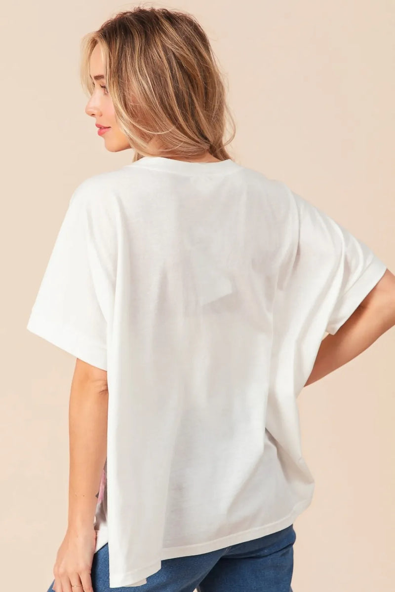 BiBi Sequin Bow Patch Short Sleeve T-Shirt - Brittney MADE