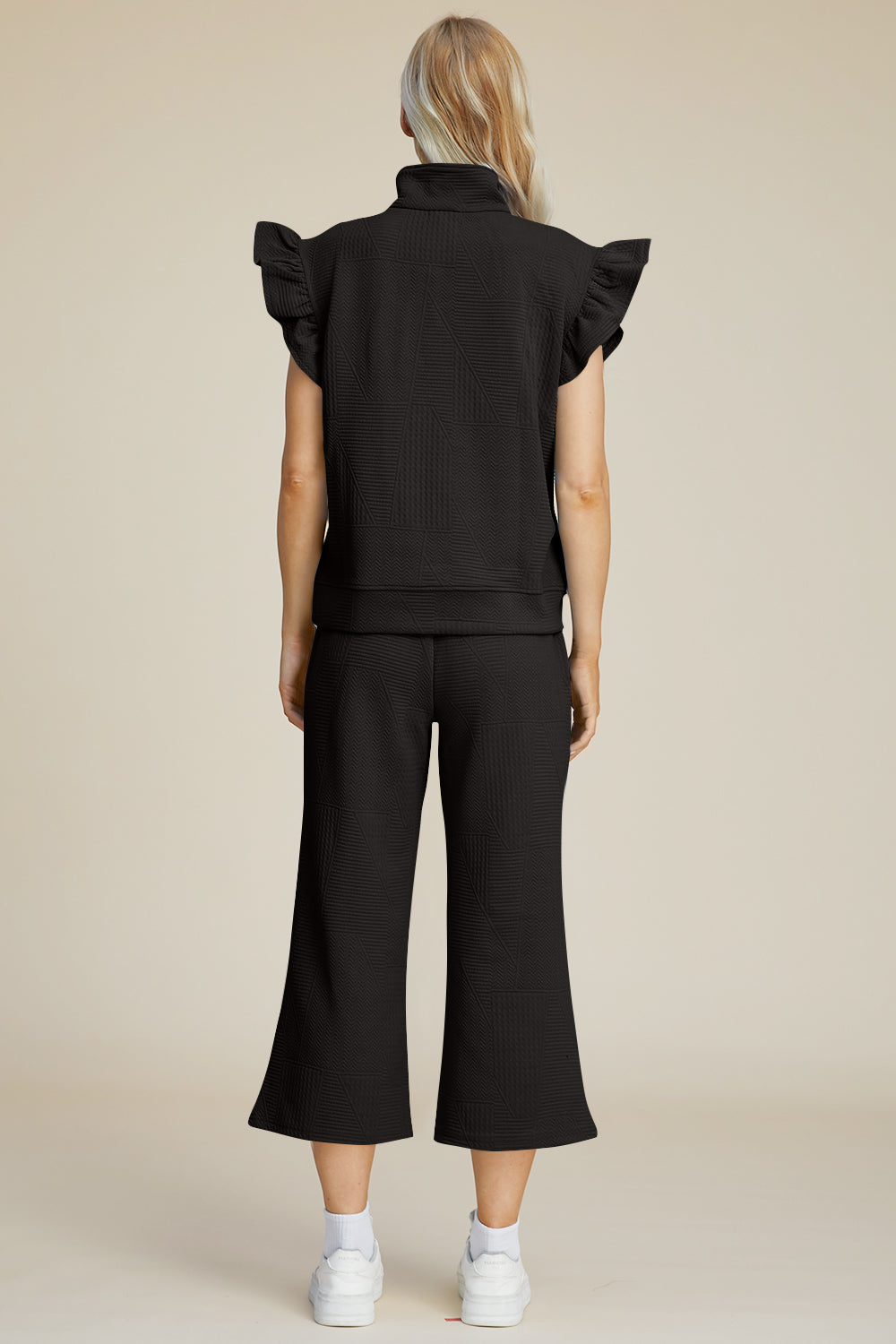 Double Take Full Size Texture Ruffle Short Sleeve Top and Wide Leg Pants Set - Brittney MADE