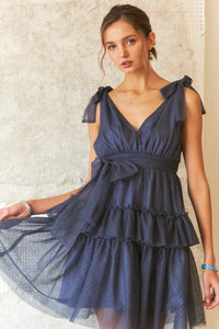 ADORA Tie Shoulder Polka Dot Mesh Dress - Brittney MADE