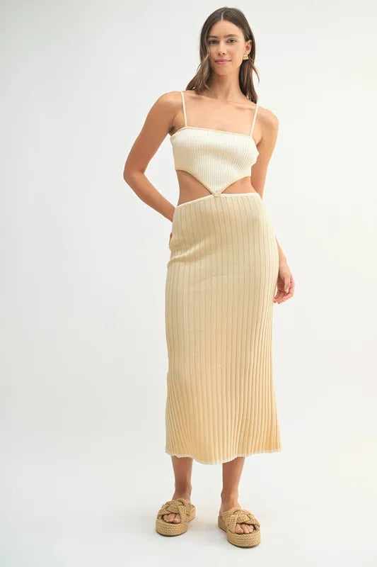 MABLE Ribbed Knit Color Block Cutout Midi Dress - Brittney MADE