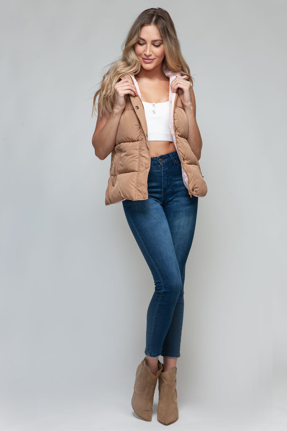 Snobbish Snap and Zip Closure Hooded Vest - Brittney MADE