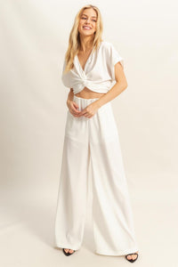 HYFVE Twisted Front Short Sleeve Top and Wide Leg Pants Set - Brittney MADE