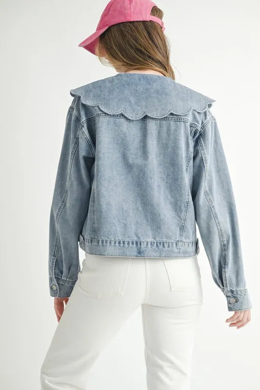 MABLE Scallop Peter Pan Collar Denim Jacket - Brittney MADE