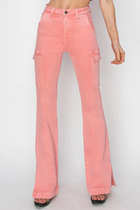 RISEN Full Size High Rise Side Slit Cargo Bootcut Jeans - Brittney MADE