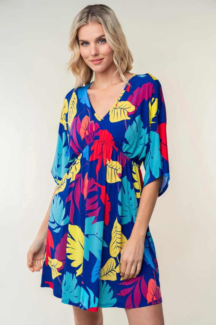 White Birch Full Size Printed V-Neck Mini Dress - Brittney MADE