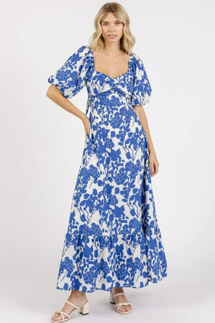 Mittoshop Cutout Back Floral Sweetheart Neck Puff Sleeve Dress - Brittney MADE