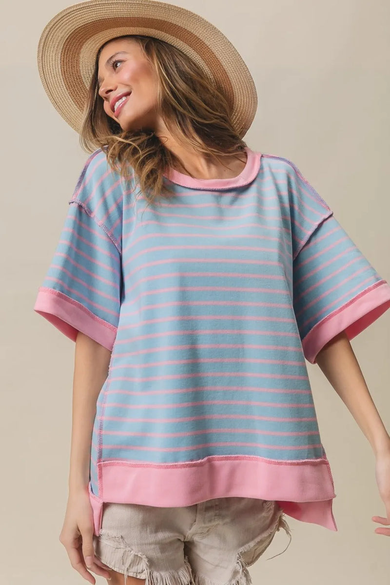 BiBi Exposed Seam Stripe Contrast T-Shirt - Brittney MADE