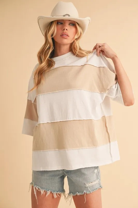 Aemi+Co Color Block Round Neck Short Sleeve T-Shirt - Brittney MADE