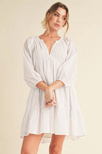 Aemi + Co Notched Balloon Sleeve Tiered Mini Dress - Brittney MADE