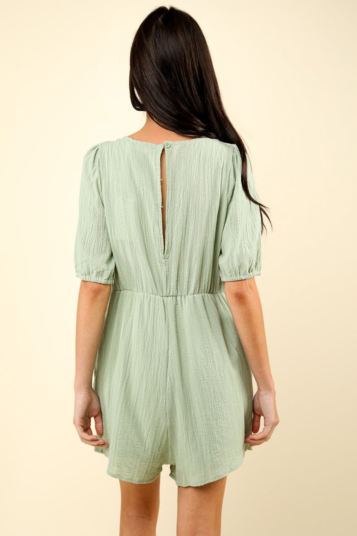 VERY J Lace Detail Puff Sleeve Romper with Pockets - Brittney MADE