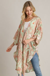 Umgee Full Size Mixed Print Open Front Kimono with Ruffle Sleeves Plus Size - Brittney MADE