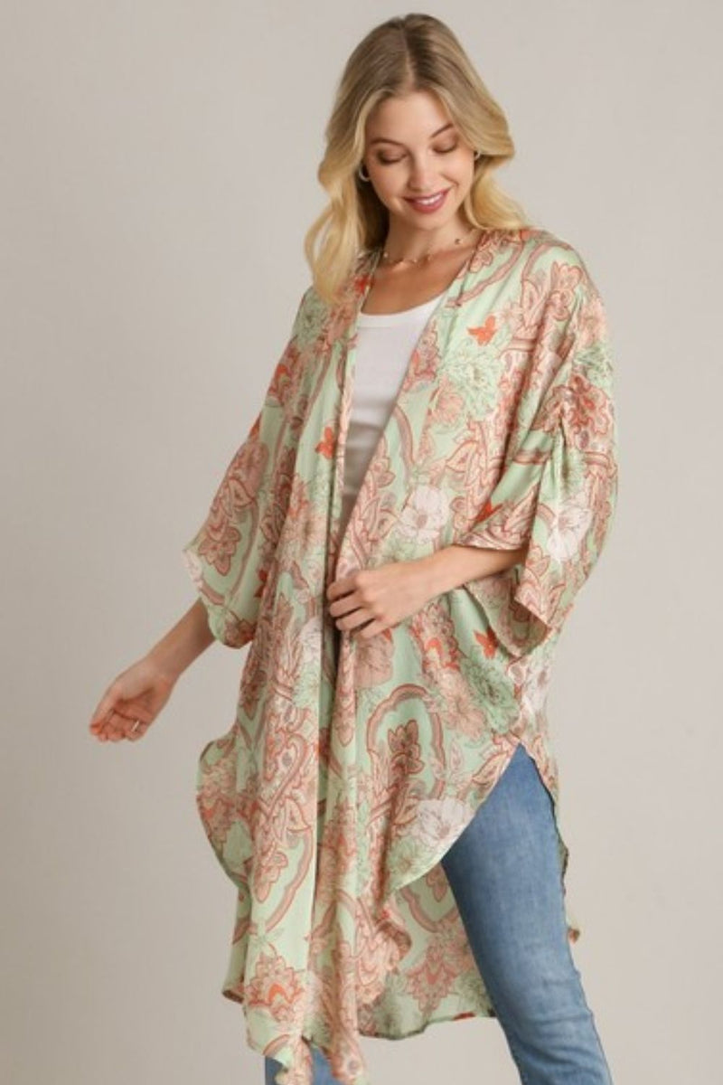 Umgee Full Size Mixed Print Open Front Kimono with Ruffle Sleeves Plus Size - Brittney MADE