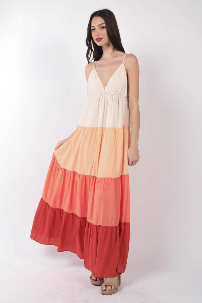 VERY J Color Block Tiered Maxi Cami Dress - Brittney MADE