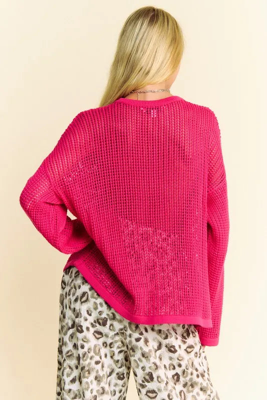Davi & Dani Star Front Crochet Drop Shoulder Knit Top - Brittney MADE