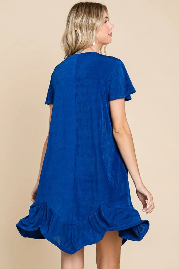 Culture Code Full Size Short Sleeve Ruffled Asymmetric Hem Dress - Brittney MADE
