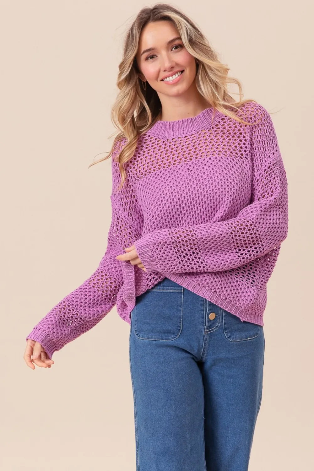 BiBi Openwork Long Sleeve Knit Top - Brittney MADE