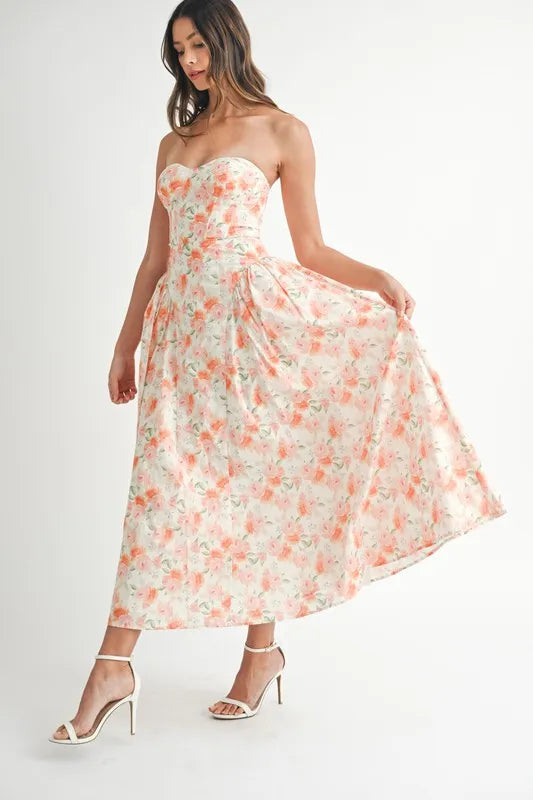 MABLE Sweetheart Neckline Floral Printed Midi Dress - Brittney MADE
