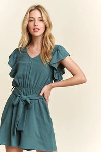 ADORA Ruffle Sleeves Romper with Pockets - Brittney MADE