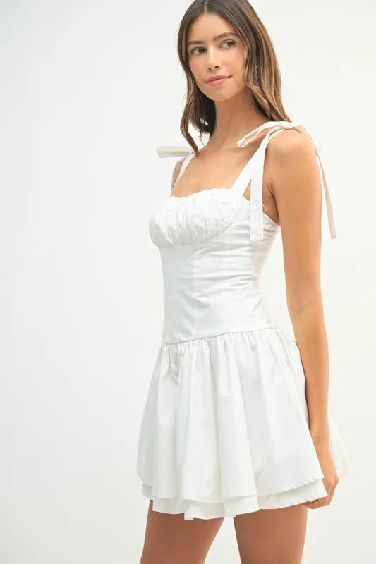 MABLE Shoulder Tie Corset Panel Mini Dress - Brittney MADE
