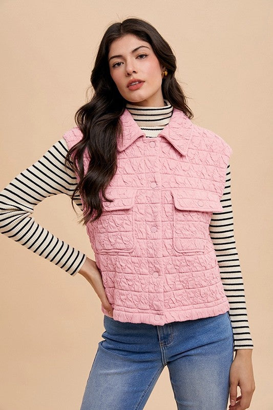 Annie Wear Texture Quilted Snap Down Vest Coat - Brittney MADE