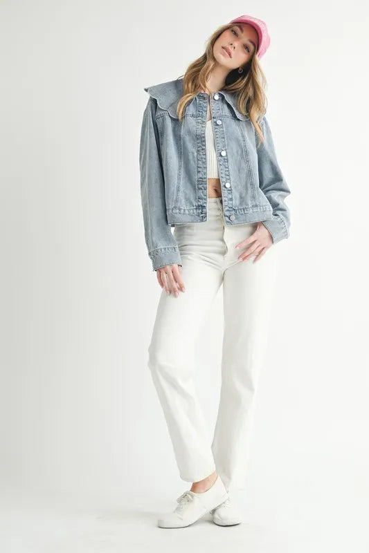 MABLE Scallop Peter Pan Collar Denim Jacket - Brittney MADE