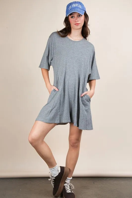 VERY J Mineral Washed Oversized Knit Comfy Romper - Brittney MADE