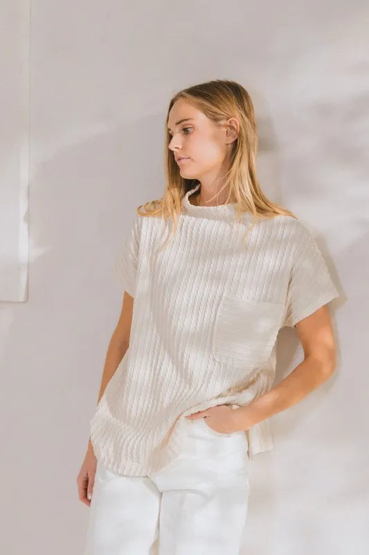 Ces Femme Texture Mock Neck Short Sleeve Knit Top - Brittney MADE