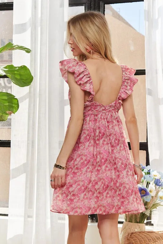 ADORA Watercolor Flower Shirred Tiered Ruffled Dress - Brittney MADE