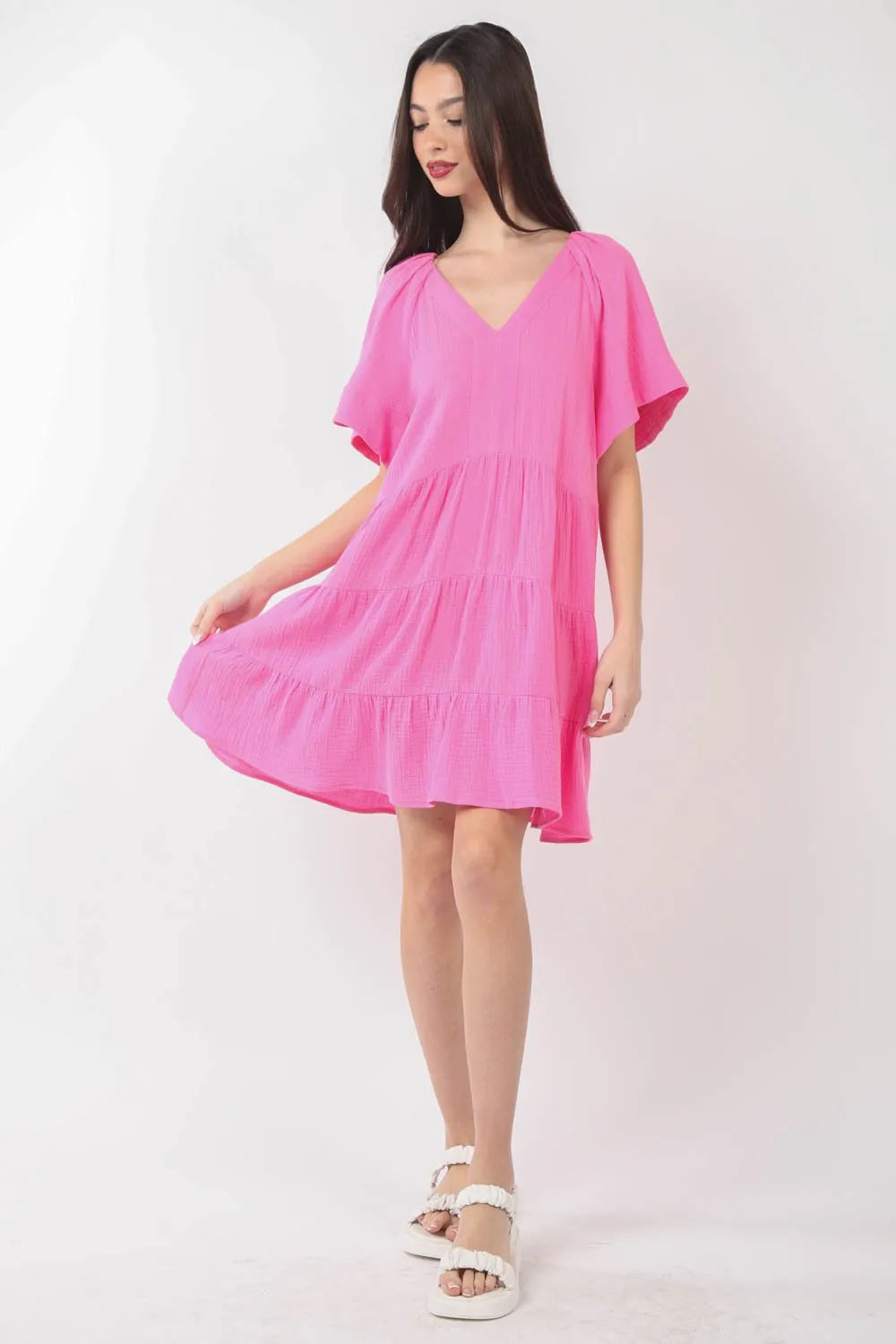 VERY J Texture V-Neck Ruffled Tiered Dress - Brittney MADE