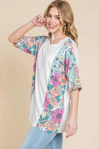BOMBOM Floral Round Neck Half Sleeve T-Shirt - Brittney MADE