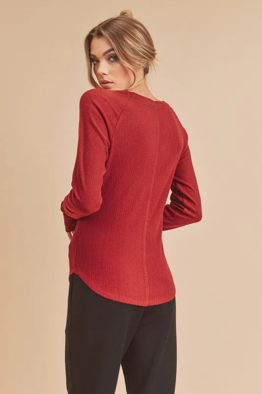 Aemi + Co Notched Raglan Sleeve Curved Hem T-Shirt - Brittney MADE