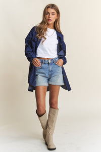 J.NNA Rhombus Stitched Button Up Denim Shacket - Brittney MADE
