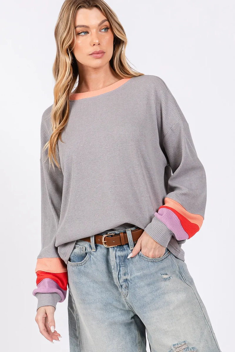 SAGE + FIG Color Block Waffle Knit T-Shirt - Brittney MADE