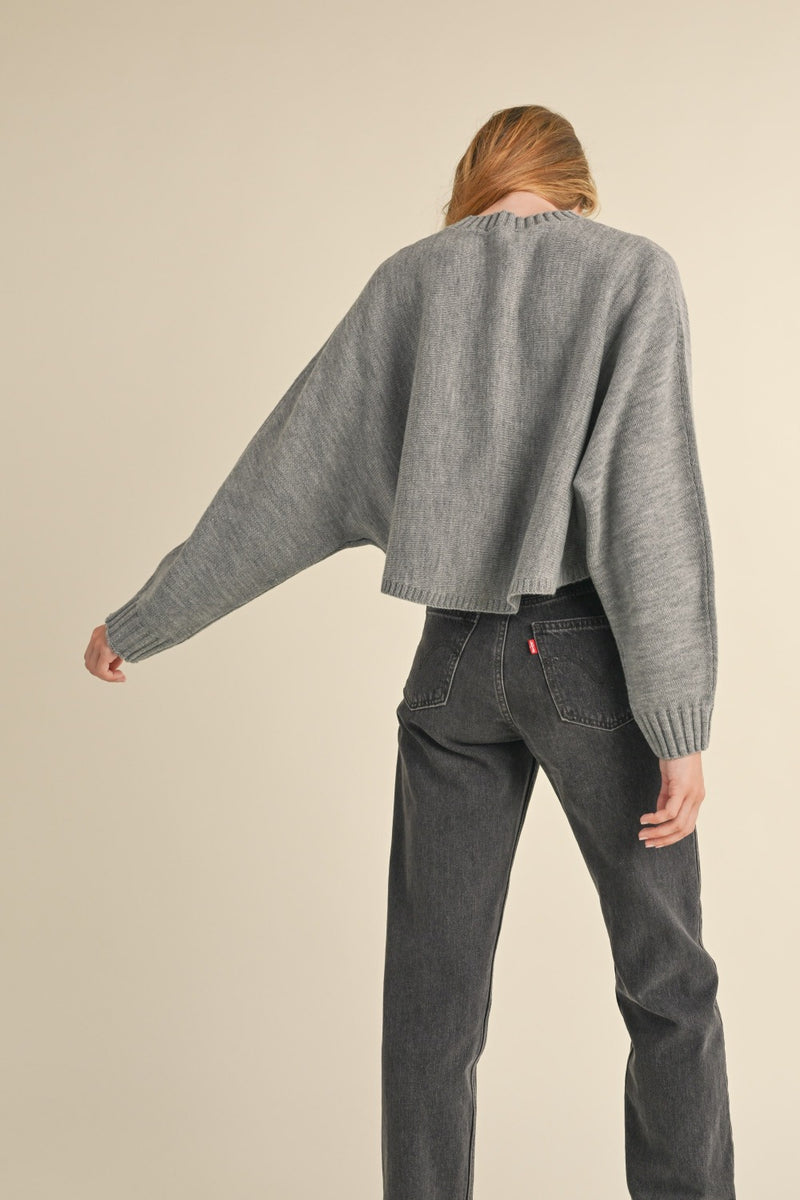 Mable Round Neck Dolman Sleeve Cropped Sweater - Brittney MADE