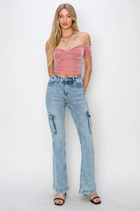 RISEN Full Size High Rise Cargo Flare Jeans - Brittney MADE