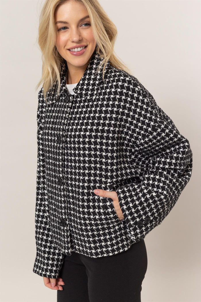 HYFVE Tweed Plaid Button Up Collared Neck Jacket - Brittney MADE