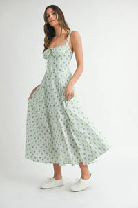MABLE Floral Print Bustier Back Lace Up Midi Dress - Brittney MADE