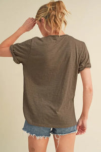 Aemi + Co Side Slit V-Neck Short Rolled Sleeve T-Shirt - Brittney MADE