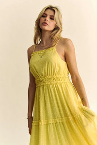 Davi & Dani Texture Swiss Dot Ruffle Square Neck Midi Dress - Brittney MADE