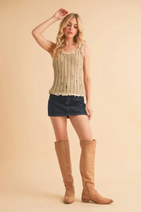 Aemi+Co Distressed Detail Round Neck Knit Tank - Brittney MADE