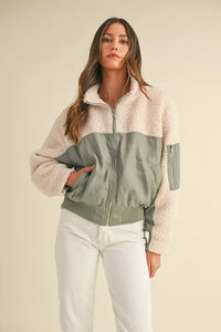MABLE Shearling Contrast Bomber Jacket - Brittney MADE