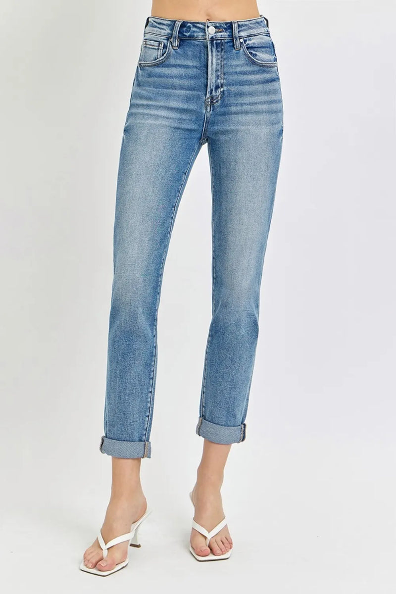 Risen Full Size High Rise Cropped Roll Up Jeans - Brittney MADE