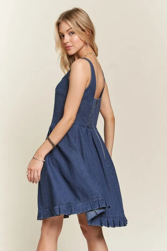 ADORA Smocked Back Square Neck Denim Dress - Brittney MADE