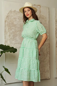 Davi & Dani Checkered Puff Sleeve Tiered Shirt Dress - Brittney MADE