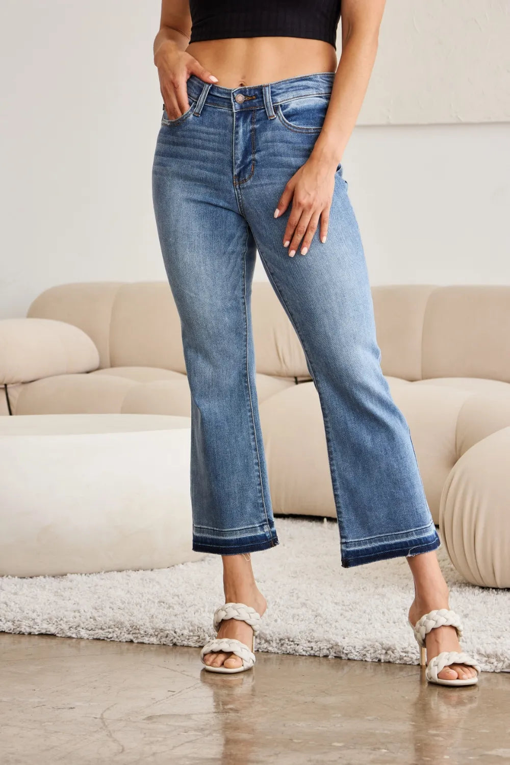 Judy Blue Full Size Release Hem Cropped Bootcut Jeans - Brittney MADE